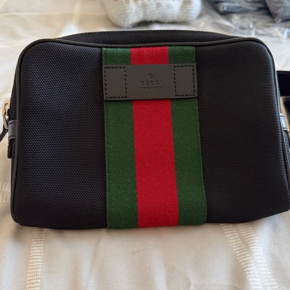 Gucci Handbags - Gucci Black Belt Bag with Signature Stripe